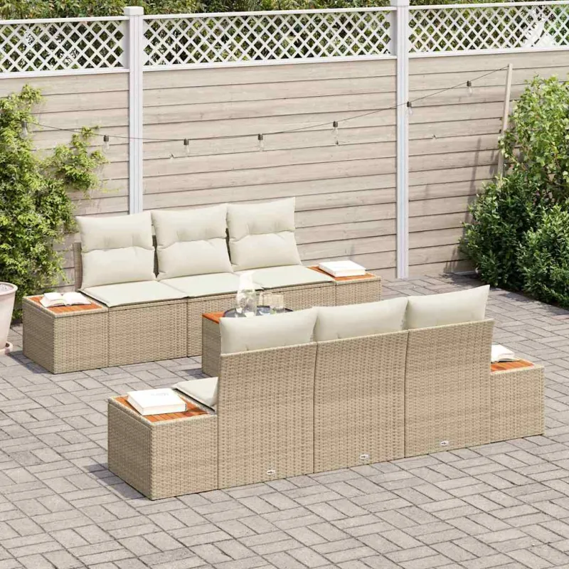Sodo Sofų Rinkinys su pagalve 7 pcs Smėlio Poli ratanas