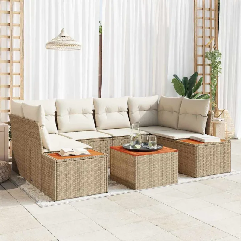 Sodo Sofų Rinkinys su pagalve 6 pcs Smėlio Poli ratanas