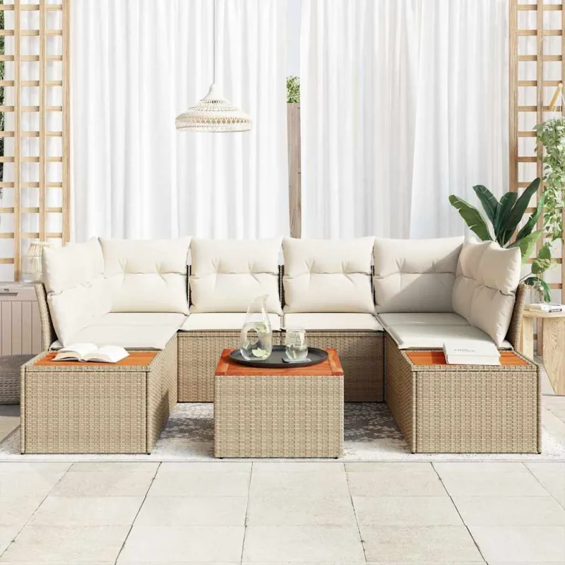 Sodo Sofų Rinkinys su pagalve 6 pcs Smėlio Poli ratanas
