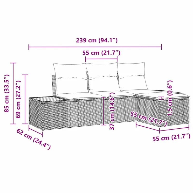 Sodo Sofų Rinkinys su pagalve 4 pcs Smėlio poliratanas