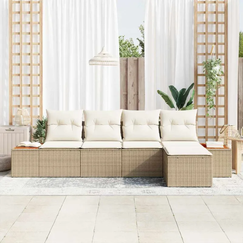 Sodo Sofų Rinkinys su pagalve 5 pcs Smėlio Poli ratanas