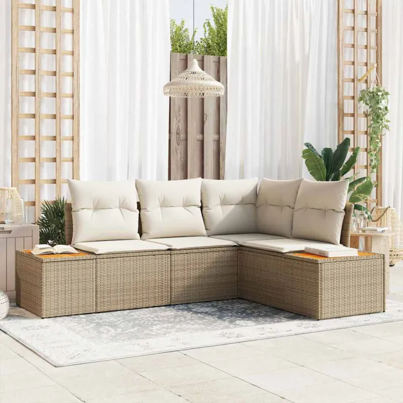 Sodo Sofų Rinkinys su pagalve 5 pcs Smėlio Poli ratanas