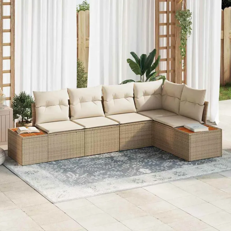 Sodo Sofų Rinkinys su pagalve 5 pcs Smėlio Poli ratanas