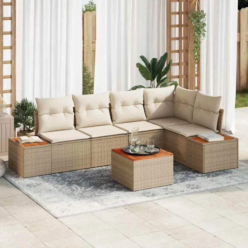 Sodo Sofų Rinkinys su pagalve 6 pcs Smėlio Poli ratanas
