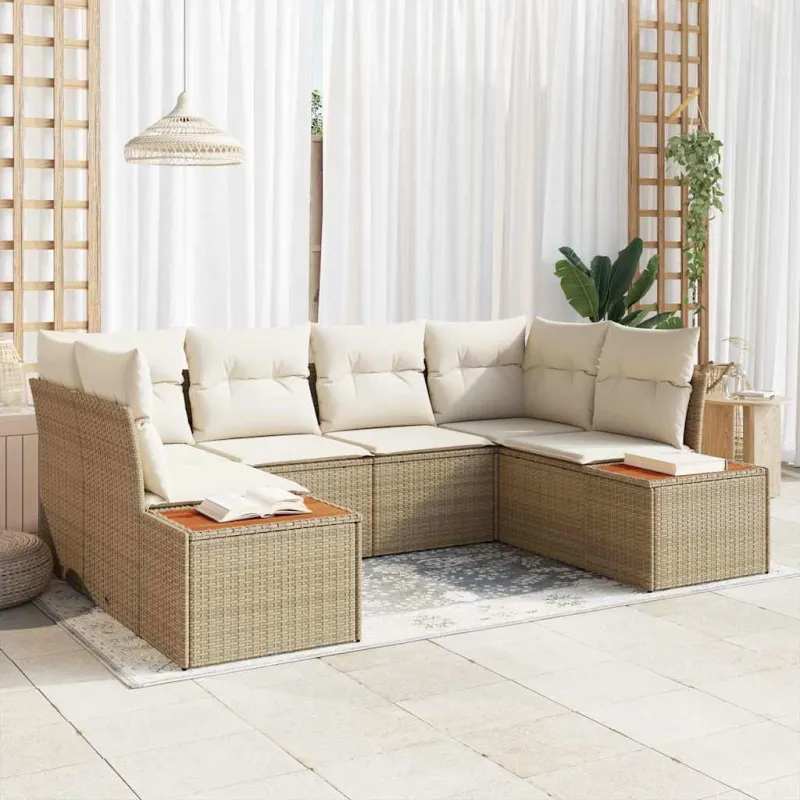 Sodo Sofų Rinkinys su pagalve 6 pcs Smėlio poliratanas