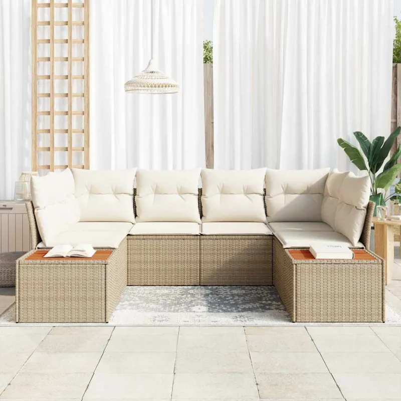 Sodo Sofų Rinkinys su pagalve 6 pcs Smėlio poliratanas