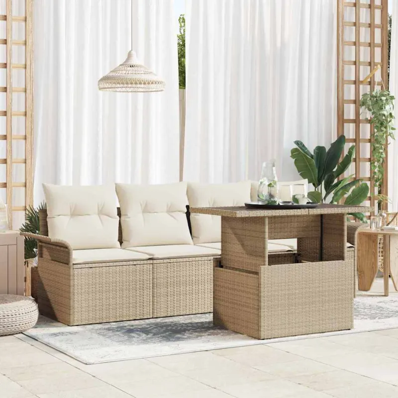 Sodo Sofų Rinkinys su pagalve 5 pcs Smėlio poliratanas