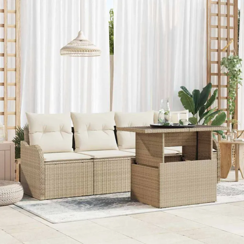Sodo Sofų Rinkinys su pagalve 5 pcs Smėlio Poli ratanas