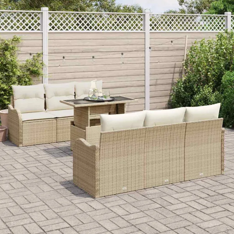 Sodo Sofų Rinkinys su pagalve 7 pcs Smėlio Poli ratanas