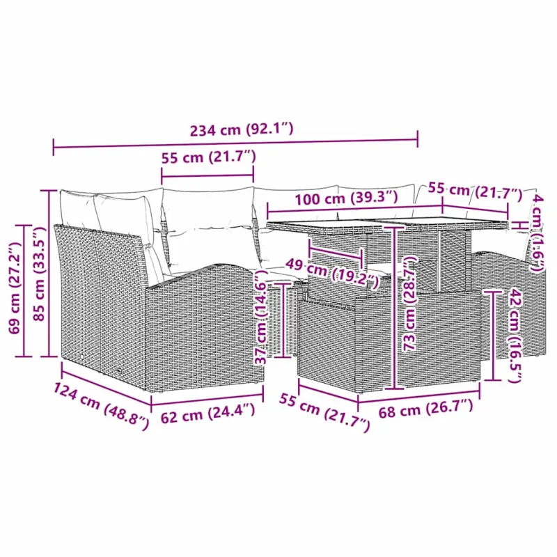 Sodo Sofų Rinkinys su pagalve 7 pcs Smėlio Poli ratanas