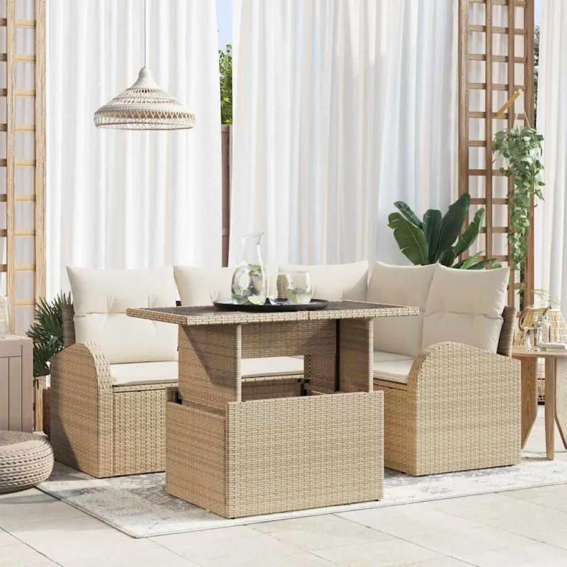 Sodo Sofų Rinkinys su pagalve 5 pcs Smėlio poliratanas