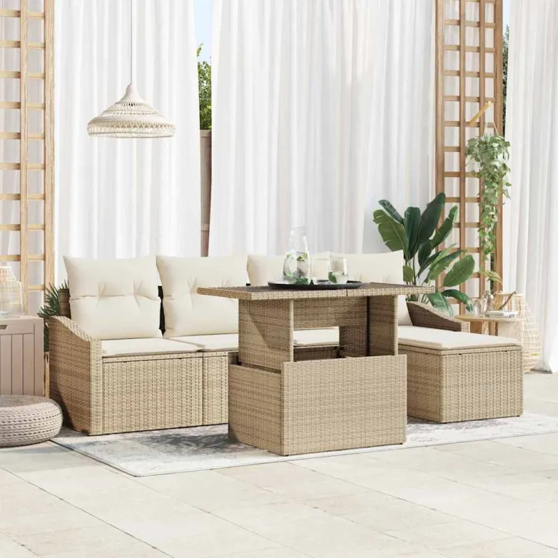 Sodo Sofų Rinkinys su pagalve 6 pcs smėlio ir kreminės spalvos