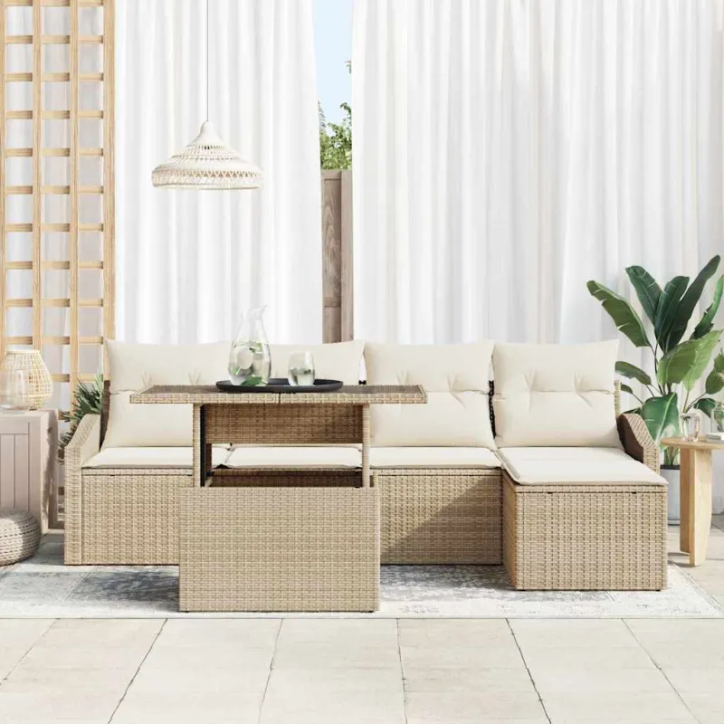 Sodo Sofų Rinkinys su pagalve 6 pcs smėlio ir kreminės spalvos