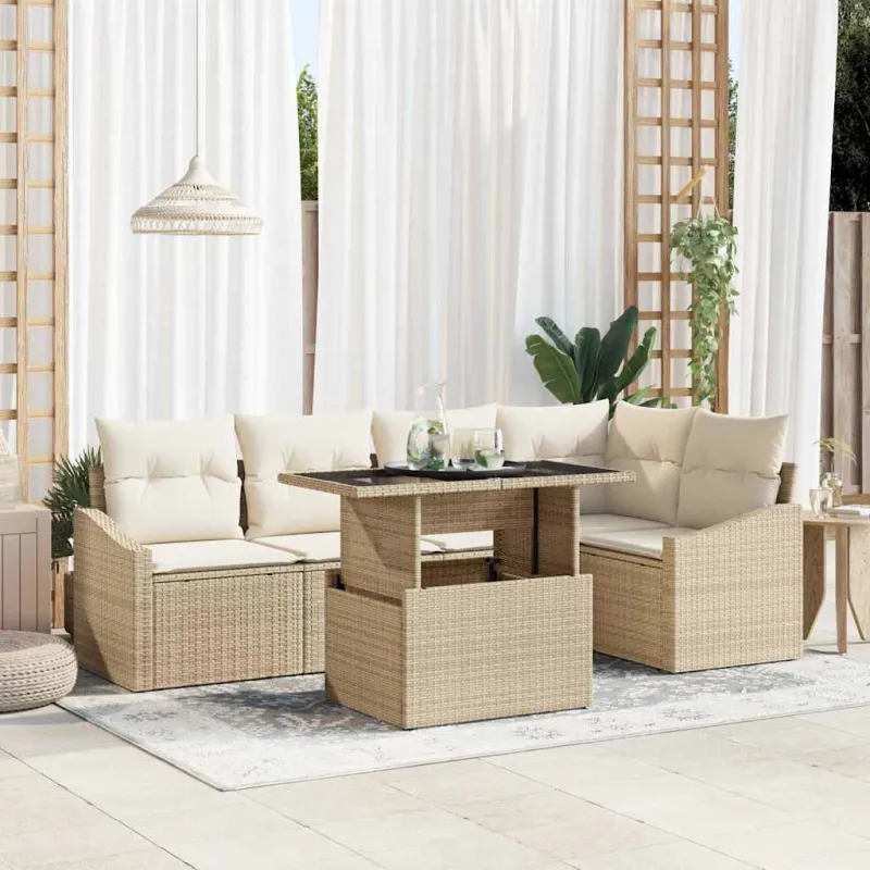 Sodo Sofų Rinkinys su pagalve 6 pcs smėlio ir kreminės spalvos