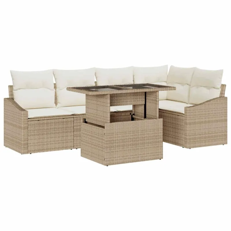 Sodo Sofų Rinkinys su pagalve 6 pcs smėlio ir kreminės spalvos