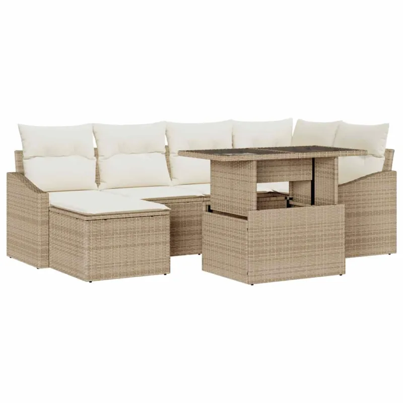 Sodo Sofų Rinkinys su pagalve 7 pcs smėlio ir kreminės spalvos