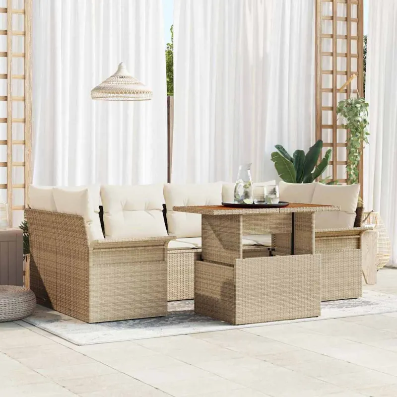 Sodo Sofų Rinkinys su pagalve 7 pcs smėlio ir kreminės spalvos