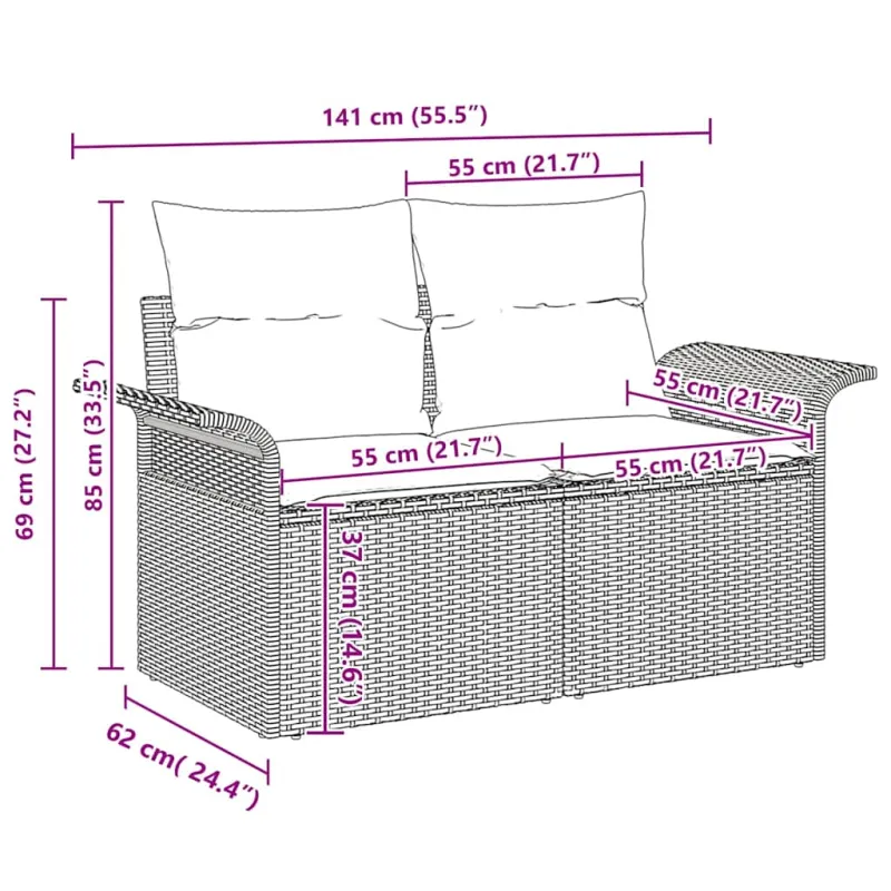 Sodo Sofų Rinkinys su pagalve 7 pcs smėlio ir kreminės spalvos
