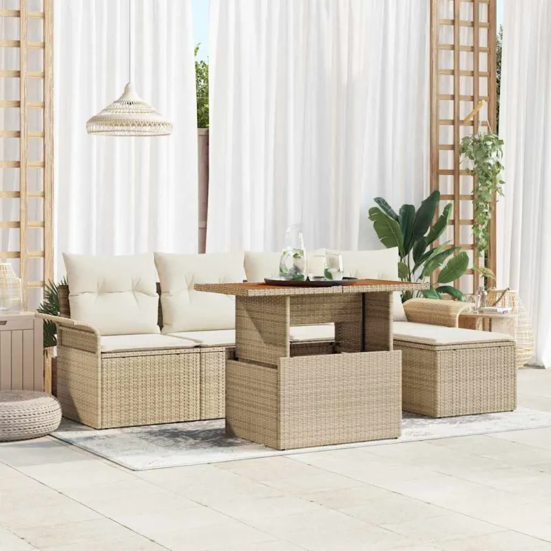 Sodo Sofų Rinkinys su pagalve 6 pcs smėlio ir kreminės spalvos