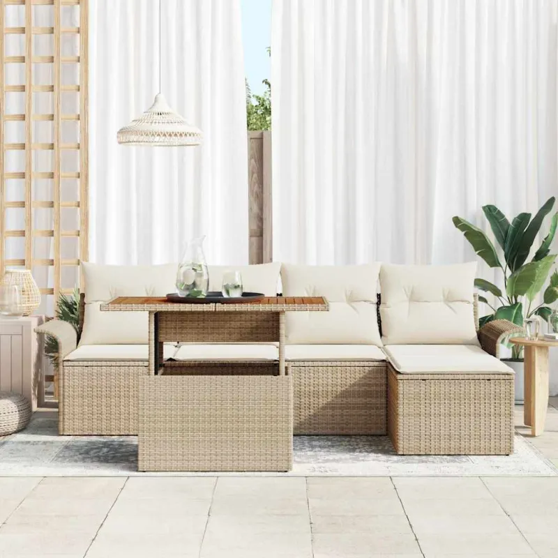 Sodo Sofų Rinkinys su pagalve 6 pcs smėlio ir kreminės spalvos