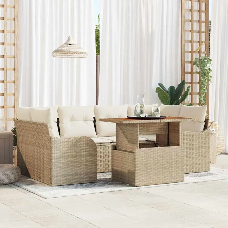 Sodo Sofų Rinkinys su pagalve 7 pcs smėlio ir kreminės spalvos