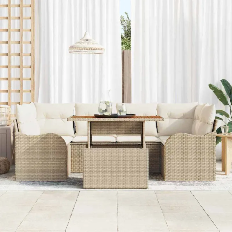 Sodo Sofų Rinkinys su pagalve 7 pcs smėlio ir kreminės spalvos