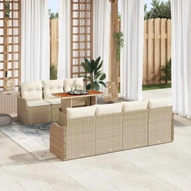 Sodo Sofų Rinkinys su pagalve 8 pcs smėlio ir kreminės spalvos