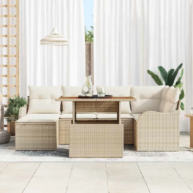 Sodo Sofų Rinkinys su pagalve 7 pcs smėlio ir kreminės spalvos