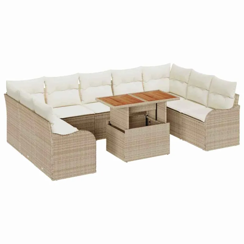 Sodo Sofų Rinkinys su pagalve 10 pcs smėlio ir kreminės spalvos