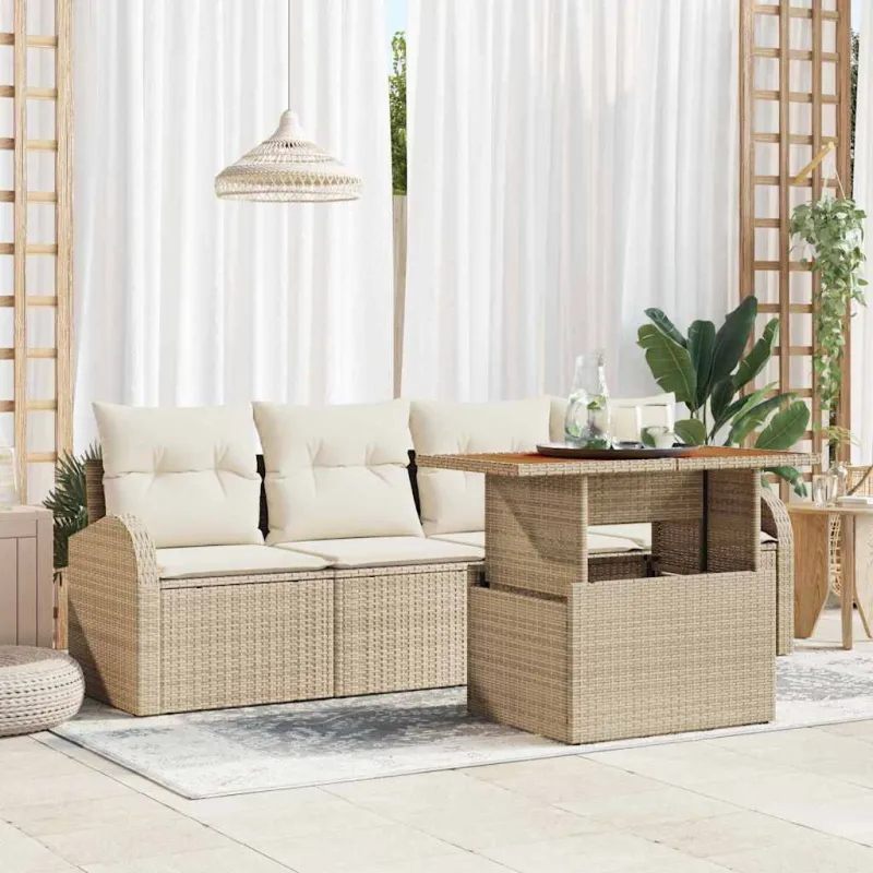 Sodo Sofų Rinkinys 5 pcs smėlio ir kreminės spalvos