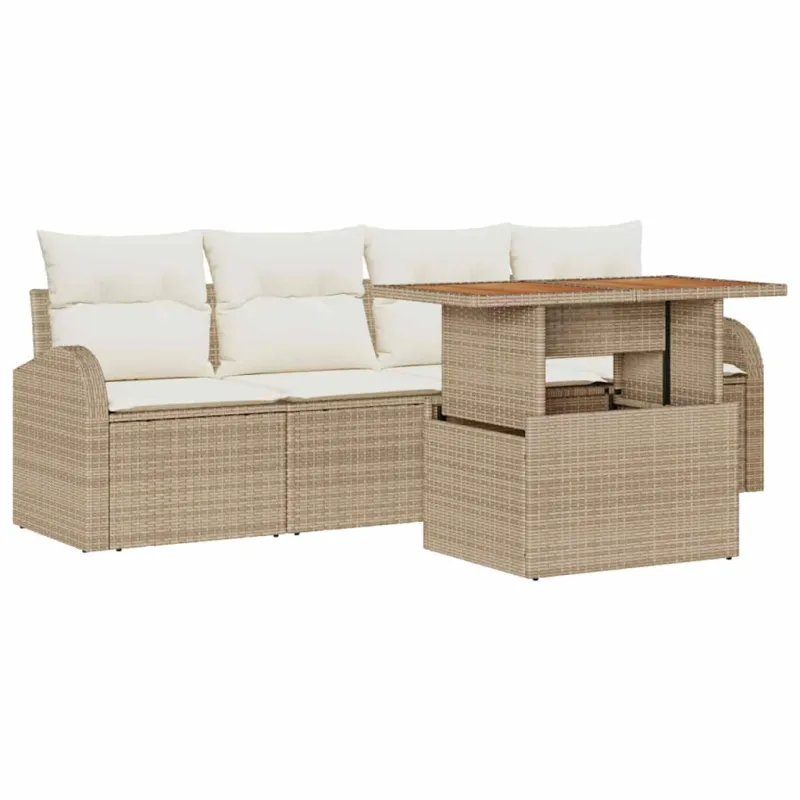Sodo Sofų Rinkinys 5 pcs smėlio ir kreminės spalvos