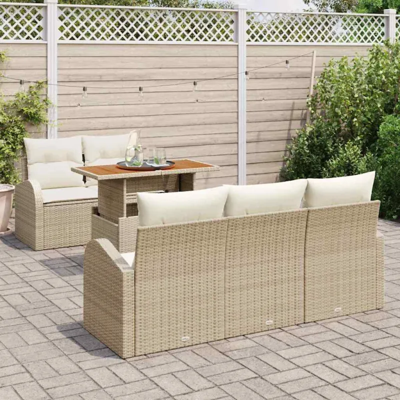 Sodo Sofų Rinkinys su pagalve 6 pcs smėlio ir kreminės spalvos