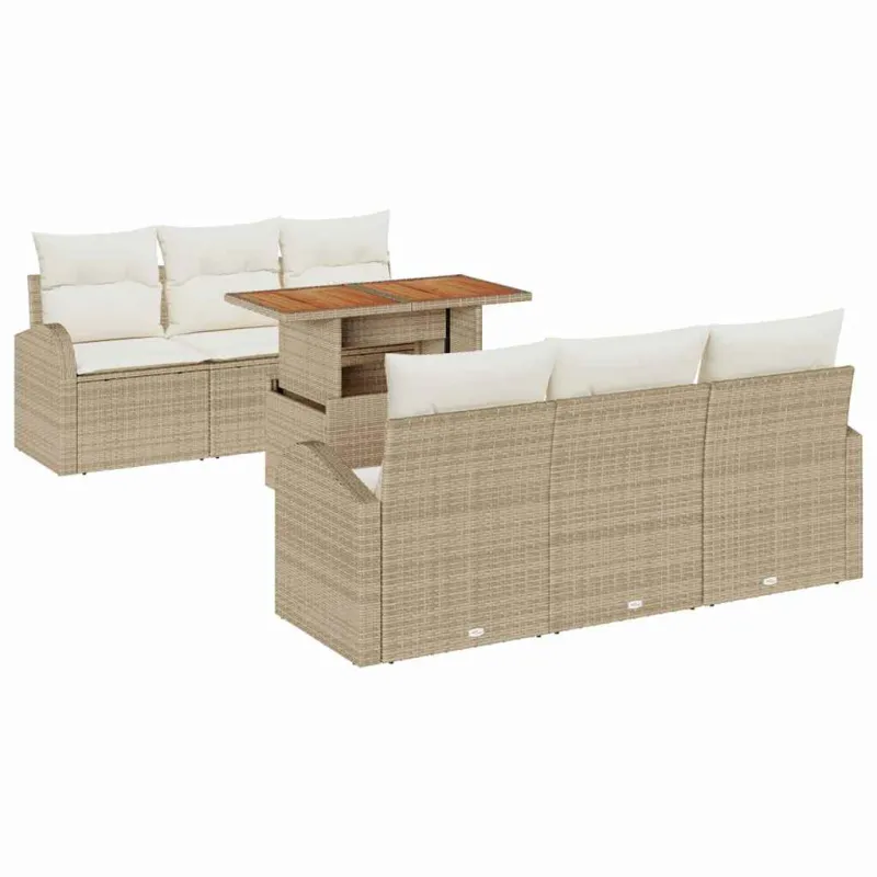 Sodo Sofų Rinkinys su pagalve 7 pcs smėlio ir kreminės spalvos