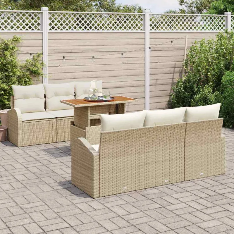 Sodo Sofų Rinkinys su pagalve 7 pcs smėlio ir kreminės spalvos