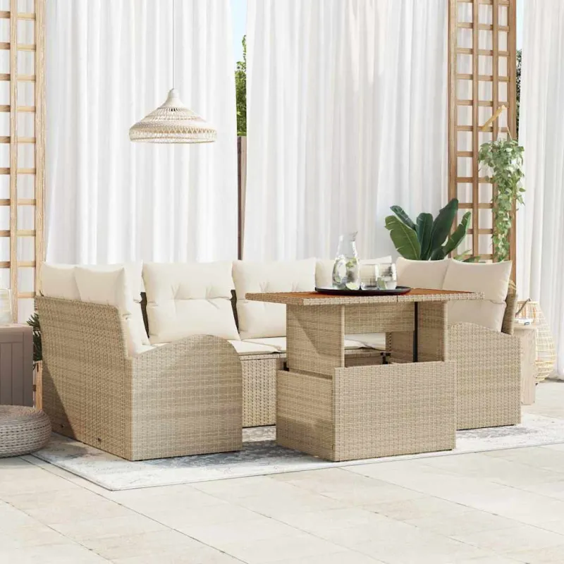 Sodo Sofų Rinkinys su pagalve 7 pcs smėlio ir kreminės spalvos