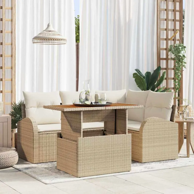 Sodo Sofų Rinkinys su pagalve 5 pcs smėlio ir kreminės spalvos