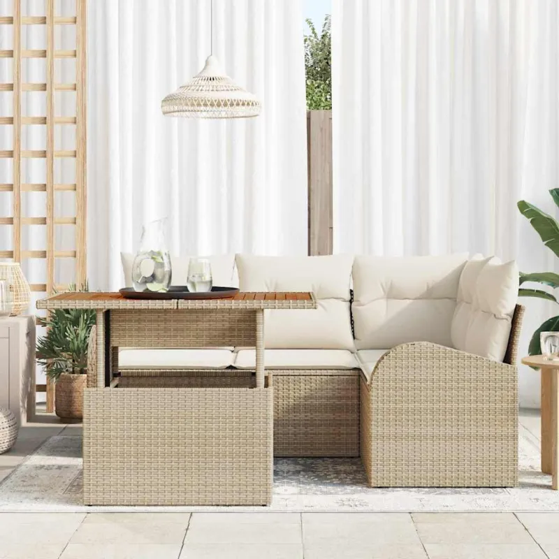 Sodo Sofų Rinkinys su pagalve 5 pcs smėlio ir kreminės spalvos