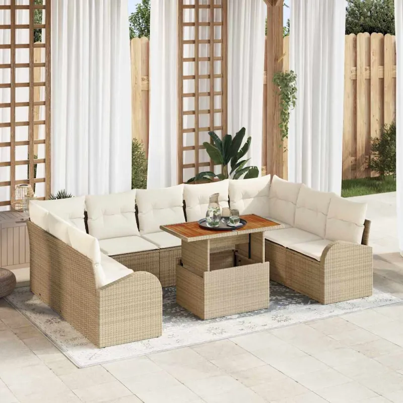 Sodo Sofų Rinkinys su pagalve 10 pcs smėlio ir kreminės spalvos
