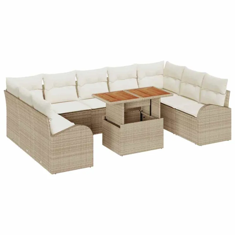 Sodo Sofų Rinkinys su pagalve 10 pcs smėlio ir kreminės spalvos