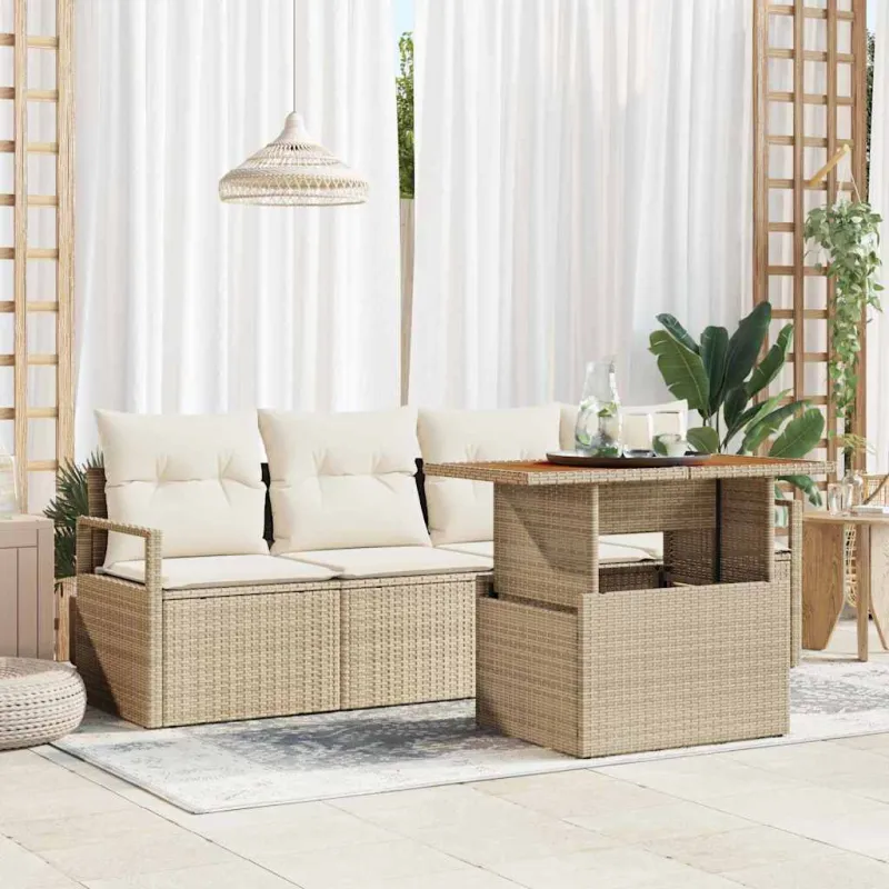Sodo Sofų Rinkinys su pagalve 5 pcs smėlio ir kreminės spalvos
