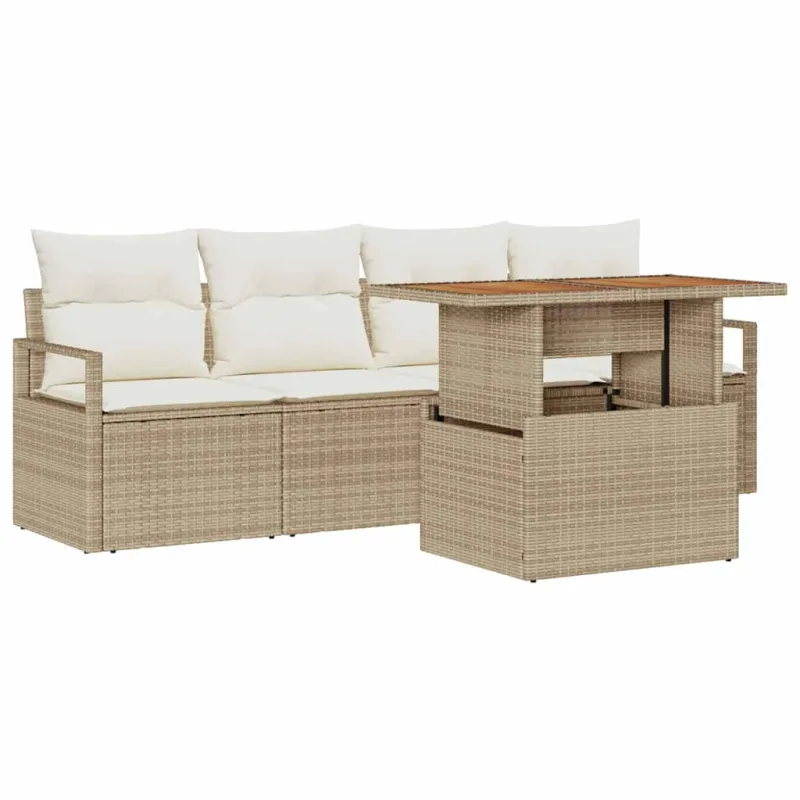 Sodo Sofų Rinkinys su pagalve 5 pcs smėlio ir kreminės spalvos