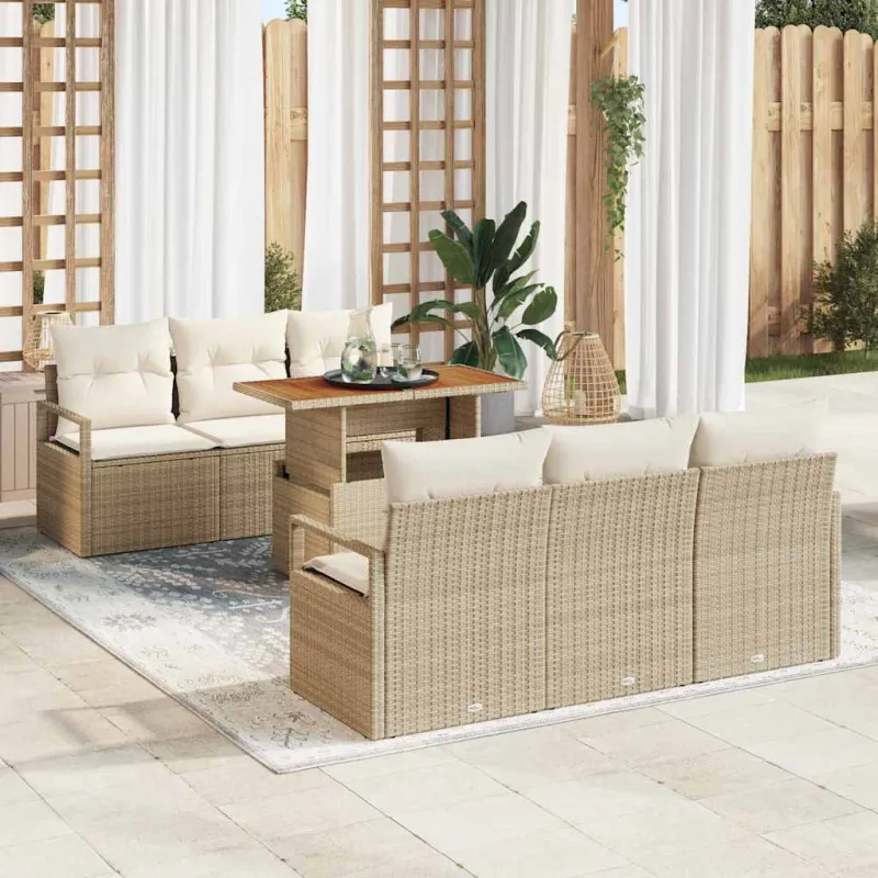 Sodo Sofų Rinkinys su pagalve 7 pcs smėlio ir kreminės spalvos
