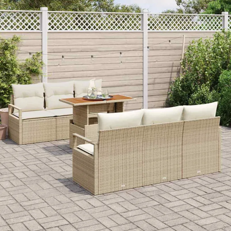 Sodo Sofų Rinkinys su pagalve 7 pcs smėlio ir kreminės spalvos