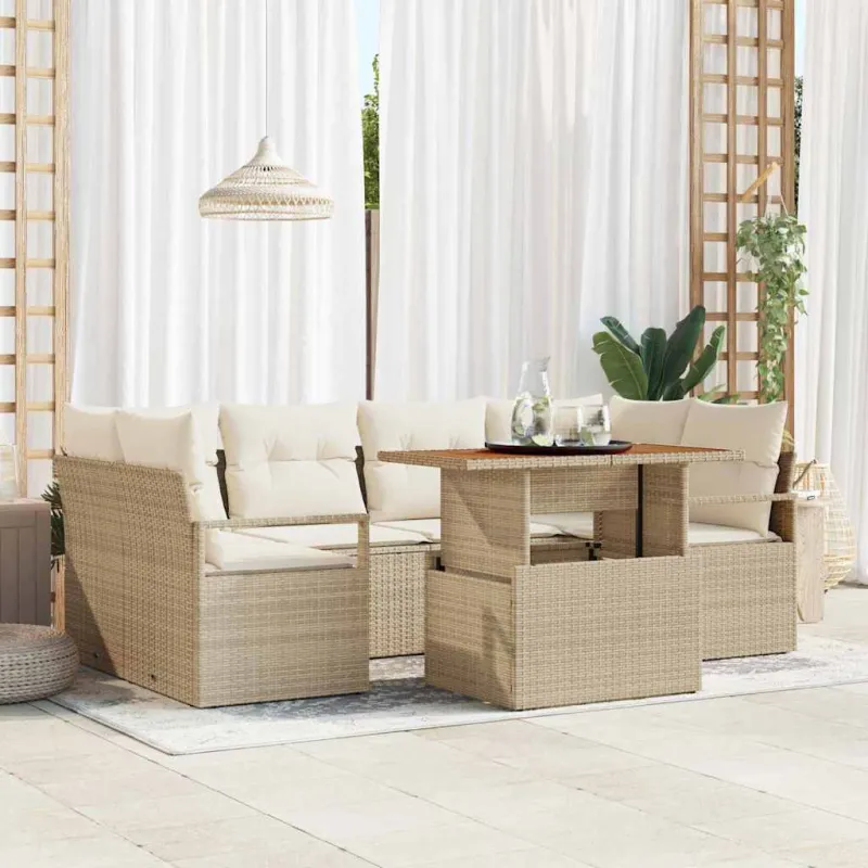 Sodo Sofų Rinkinys su pagalve 7 pcs smėlio ir kreminės spalvos