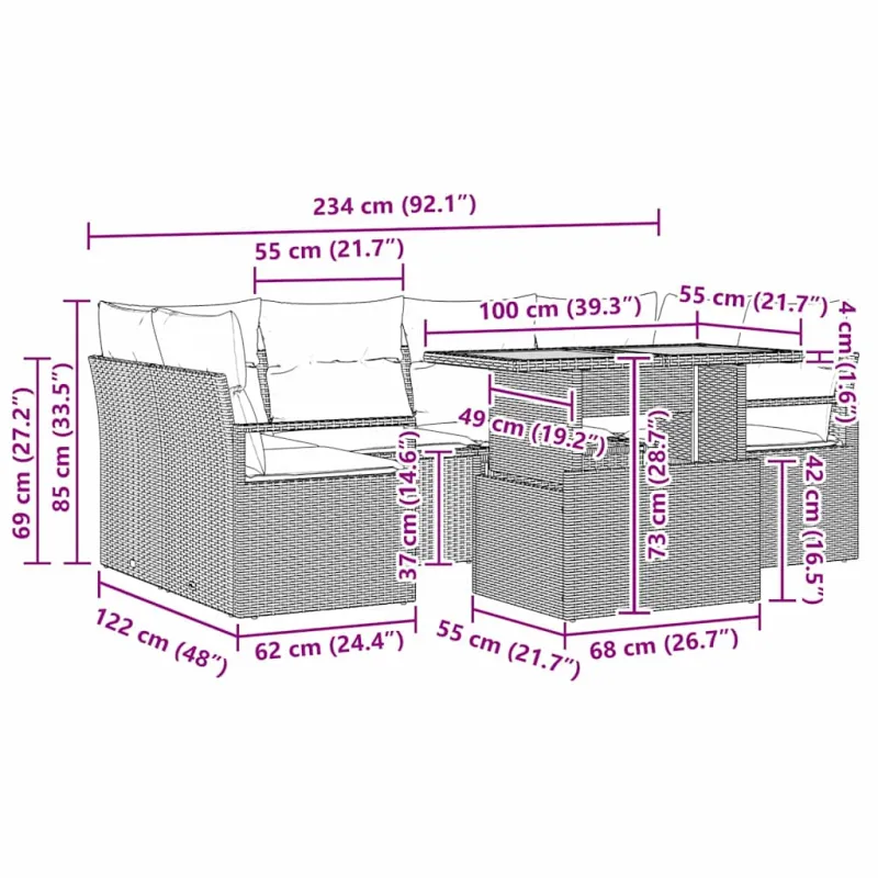 Sodo Sofų Rinkinys su pagalve 7 pcs smėlio ir kreminės spalvos