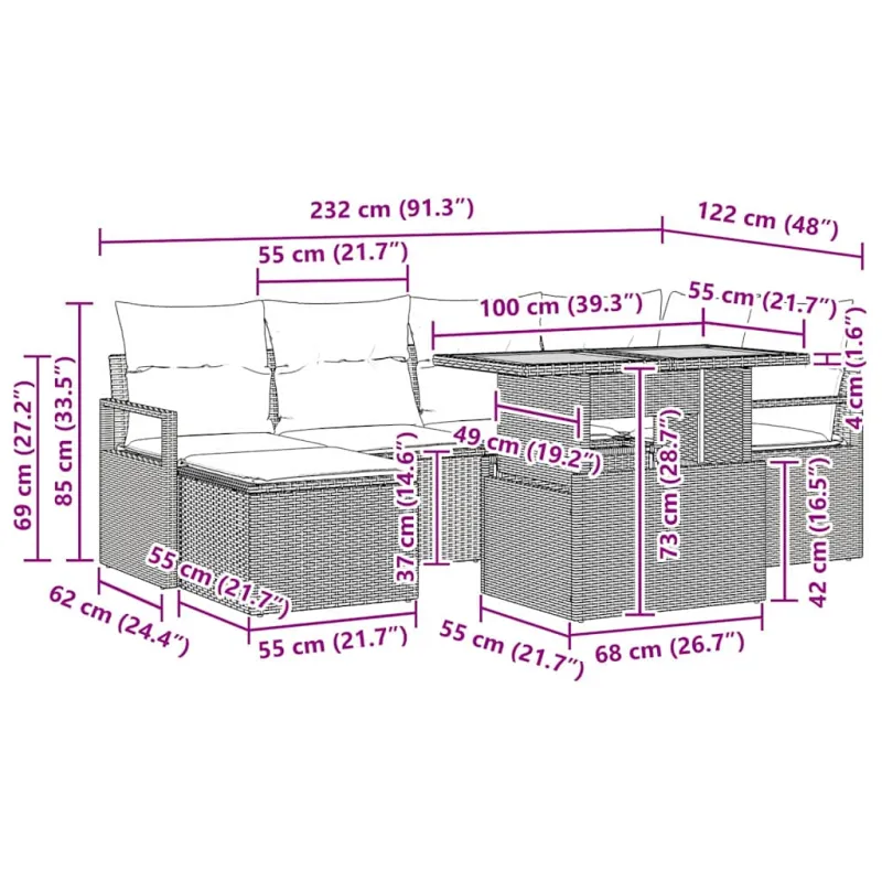 Sodo Sofų Rinkinys 7 pcs Smėlio poliratanas