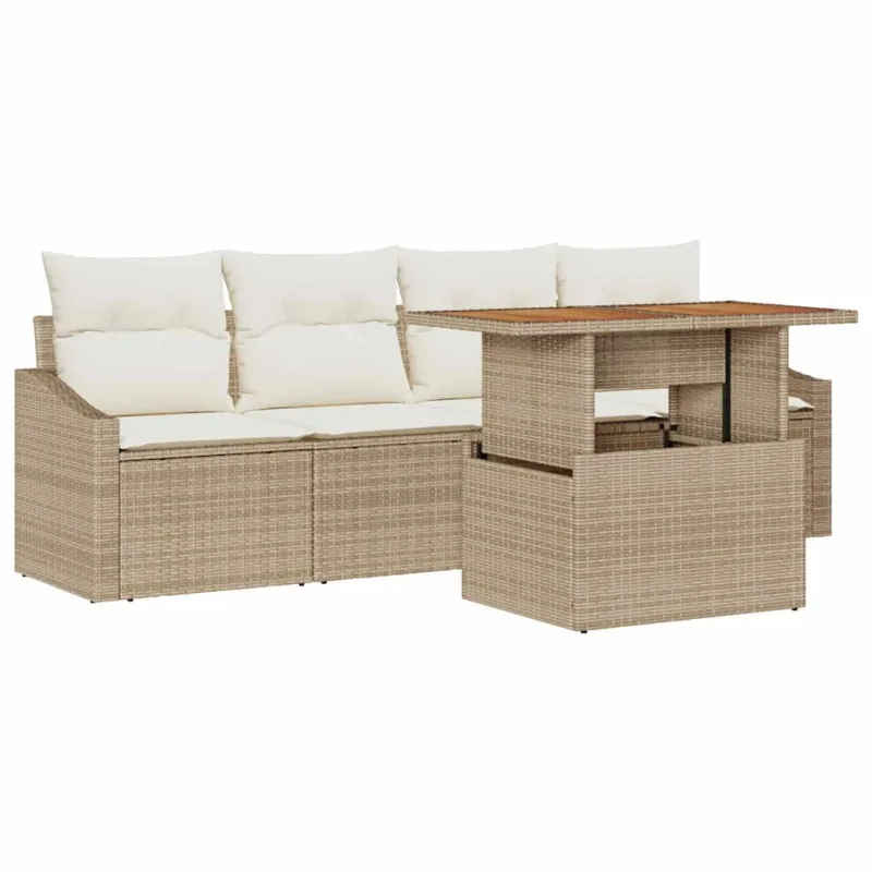 Sodo Sofų Rinkinys 5 pcs Smėlio Poli ratanas