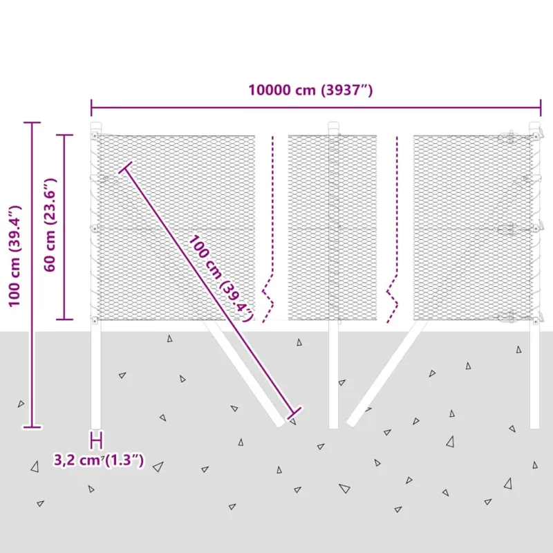 Heksagonalinė tvoros tvirtinimo sistema 100 x 0,6 m Sidabrinė