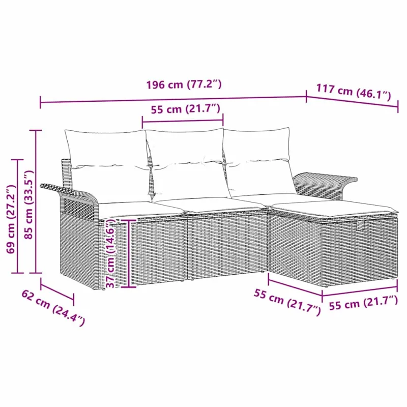 Sodo Sofų Rinkinys 4 pcs Bežinė ir kreminė poliratanas