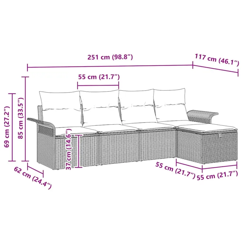 Sodo Sofų Rinkinys 5 pcs Bežinė ir kreminė poliratanas